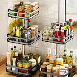 NNEAGS 3 Tier Steel Black Square Rotating Multi-Function Kitchen Portable Storage Spice Seasoning Kitchen Countertop Organiser Shelf