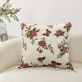 NNEAGS 45cm Creamy White French Vintage Butterfly Loves Flowers Tassel Throw Pillow