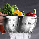 NNEAGS Stainless Steel Nesting Basin Colander Perforated Kitchen Sink Washing Bowl Metal Basket Strainer Set of 4