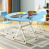 NNEAGS Blue Dining Table Portable Round Surface Space Saving Folding Desk Home Decor