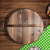 NNEAGS 2X 35cm Round Cast Iron Pre-seasoned Deep Baking Pizza Frying Pan Skillet with Wooden Lid
