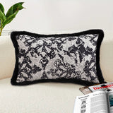 NNEAGS 2X 35cm Vintage Black Pillowcase Set Black Herringbone Pattern Lumbar Throw Pillow