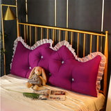 NNEAGS 2X 180cm Burgundy Princess Bed Pillow Headboard Backrest Bedside Tatami Sofa Cushion with Ruffle Lace Home Decor