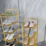 NNEAGS 5 Tier Gold Plated Metal Shoe Organizer Space Saving Portable Footwear Storage Shelf