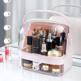 NNEAGS 2 Tier Pink Countertop Makeup Cosmetic Storage Organiser Skincare Holder Jewelry Storage Box with Handle