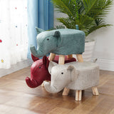 NNEAGS 2X Beige Children Bench Elephant Character Round Ottoman Stool Soft Small Comfy Seat Home Decor