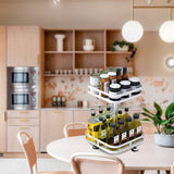 NNEAGS 2X 2 Tier Steel White Square Rotating Multi-Function Kitchen Portable Storage Spice Seasoning Kitchen Countertop Organiser Shelf