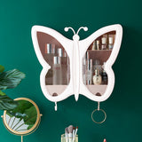 NNEAGS 2X White Butterfly Shape Wall-Mounted Makeup Organiser Dustproof Waterproof Bathroom Storage Box Home Decor