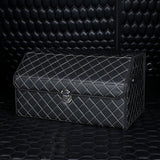 NNEAGS 4X Leather Car Boot Collapsible Foldable Trunk Cargo Organizer Portable Storage Box Black/White Stitch with Lock Medium