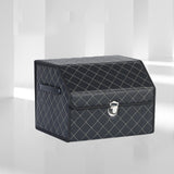 NNEAGS 4X Leather Car Boot Collapsible Foldable Trunk Cargo Organizer Portable Storage Box Black/White Stitch with Lock Small
