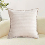 NNEAGS 2X 45cm Beige Warm Wood Tone & Wabi-sabi Striped Corduroy Square Throw Pillow