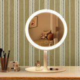 NNEAGS 26cm White Round Smart LED Makeup Bedroom Table Vanity Mirror Tricolor Adjustable Light