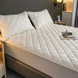 NNEAGS White 153cm Wide Cross-Hatch Mattress Cover Thick Quilted Stretchable Bed Spread Sheet Protector with Pillow Covers