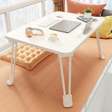 NNEAGS White Portable Bed Table Adjustable Folding Mini Desk With Cup-Holder Home Decor