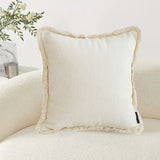 NNEAGS 45cm Creamy White Home Aesthetic Chenille Texture Tassel Square Throw pillow