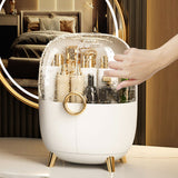 NNEAGS 2X White Transparent Countertop Makeup Organiser Cosmetic Storage Waterproof Dustproof Bathroom Skincare Holder with Lid