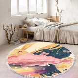 NNEAGS 120cm Round Tassels Carpet Sky Landscape Clouds Boho Circle Area Rugs, Home Decor