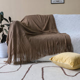 NNEAGS 2X Coffee Acrylic Knitted Throw Blanket Solid Fringed Warm Cozy Woven Cover Couch Bed Sofa Home Decor
