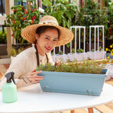 NNEAGS 49.5cm Blue Rectangular Planter Vegetable Herb Flower Outdoor Plastic Box with Holder Balcony Garden Decor Set of 4