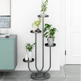 NNEAGS U Shaped Plant Stand Round Flower Pot Tray Living Room Balcony Display Black Metal Decorative Shelf