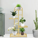 NNEAGS 4 Tier 5 Pots Gold Metal Plant Stand Flowerpot Display Shelf Rack Indoor Home Office Decor