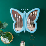 NNEAGS 2X Blue Butterfly Shape Wall-Mounted Makeup Organiser Dustproof Waterproof Bathroom Storage Box Home Decor