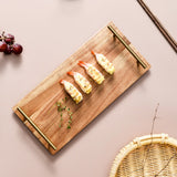 NNEAGS 2X 36cm Brown Rectangle Wooden Acacia Food Serving Tray Charcuterie Board Centerpiece  Home Decor