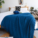 NNEAGS Royal Blue Diamond Pattern Knitted Throw Blanket Warm Cozy Woven Cover Couch Bed Sofa Home Decor with Tassels