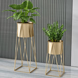 NNEAGS 2X 50cm Gold Metal Plant Stand with Gold Flower Pot Holder Corner Shelving Rack Indoor Display