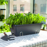 NNEAGS 49.5cm Black Rectangular Planter Vegetable Herb Flower Outdoor Plastic Box with Holder Balcony Garden Decor Set of 3