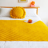 NNEAGS Yellow Diamond Pattern Knitted Throw Blanket Warm Cozy Woven Cover Couch Bed Sofa Home Decor with Tassels
