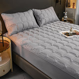 NNEAGS Grey 153cm Wide Mattress Cover Thick Quilted Stretchable Bed Spread Sheet Protector with Pillow Covers