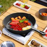 NNEAGS 26cm Round Cast Iron Frying Pan Skillet Steak Sizzle Platter with Handle