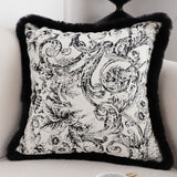 NNEAGS 2X 45cm Pillow French Cover Style Floral Jacquard Woven Decorative Fringe Throw Pillow