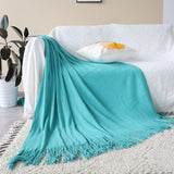 NNEAGS 2X Teal Acrylic Knitted Throw Blanket Solid Fringed Warm Cozy Woven Cover Couch Bed Sofa Home Decor