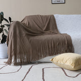 NNEAGS Coffee Acrylic Knitted Throw Blanket Solid Fringed Warm Cozy Woven Cover Couch Bed Sofa Home Decor