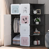 NNEAGS 10 Cubes Black Portable Wardrobe Divide-Grid Modular Storage Organiser Foldable Closet with Doors