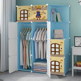 NNEAGS 10 Cubes Blue Castle Print Portable Wardrobe Divide-Grid Modular Storage Organiser Foldable Closet
