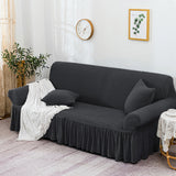 NNEAGS 3-Seater Dark Grey Sofa Cover with Ruffled Skirt Couch Protector High Stretch Lounge Slipcover Home Decor