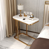 NNEAGS 30x50cm White Ceramic Sofa Side Square Mini Table w/ Gold Metal Legs