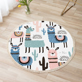 NNEAGS 120cm Alpaca Cactus Pattern Rug Desert Animals Non-Slip Round Area Rugs for Living Room Dining Room