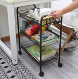 NNEAGS 3 Tier Steel Black Bee Mesh Kitchen Cart Multi-Functional Shelves Portable Storage Organizer with Wheels
