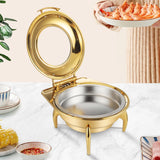 NNEAGS 2X Gold Plated Stainless Steel Round Chafing Dish Tray Buffet Cater Food Warmer Chafer with Top Lid