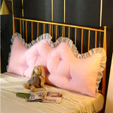NNEAGS 2X 180cm Pink Princess Bed Pillow Headboard Backrest Bedside Tatami Sofa Cushion with Ruffle Lace Home Decor
