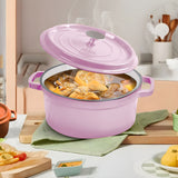 NNEAGS 2X 26cm Pink Cast Iron Ceramic Stewpot Casserole Stew Cooking Pot With Lid