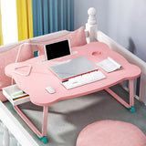 NNEAGS Pink Portable Bed Table Adjustable Folding Mini Desk With Mini Drawer and Cup-Holder Home Decor