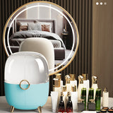 NNEAGS Blue Transparent Countertop Makeup Organiser Cosmetic Storage Waterproof Dustproof Bathroom Skincare Holder with Lid