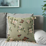 NNEAGS 45cm Matcha Green French Vintage Butterfly Loves Flowers Tassel Throw pillow