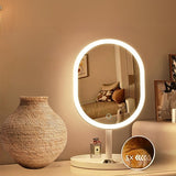 NNEAGS 2X 26cm White Oval Smart LED Makeup Bedroom Table Vanity Mirror Tricolor Adjustable Light