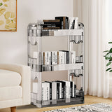 NNEAGS 2X 38x24cm Clear 3 Tier Bookshelf & Cosmetic Storage Organizer Trolley Rack